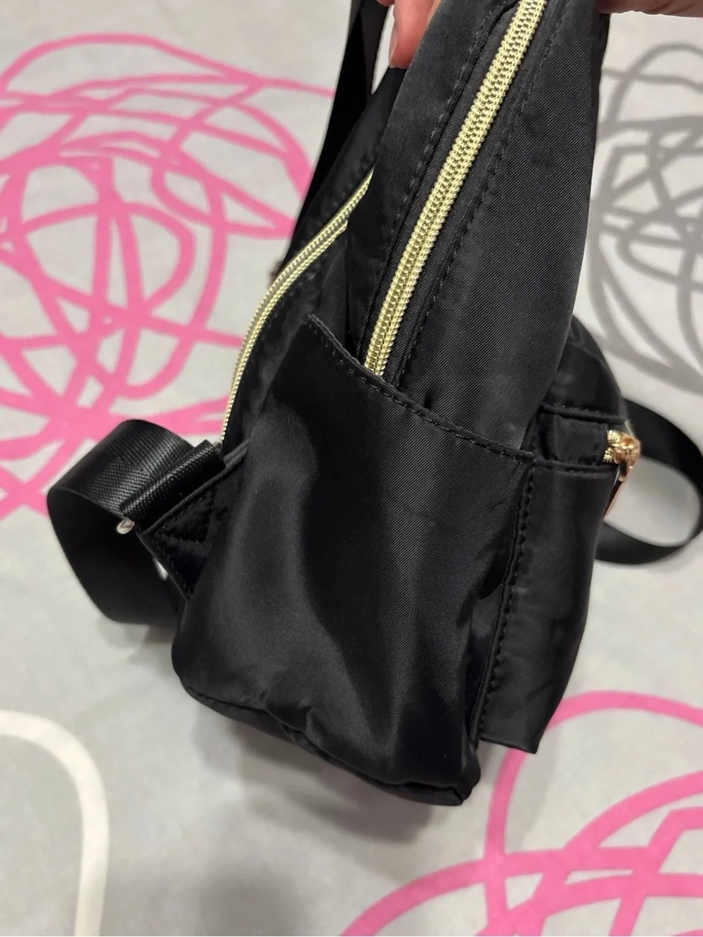 Black Mini Backpack With Gold Hardware